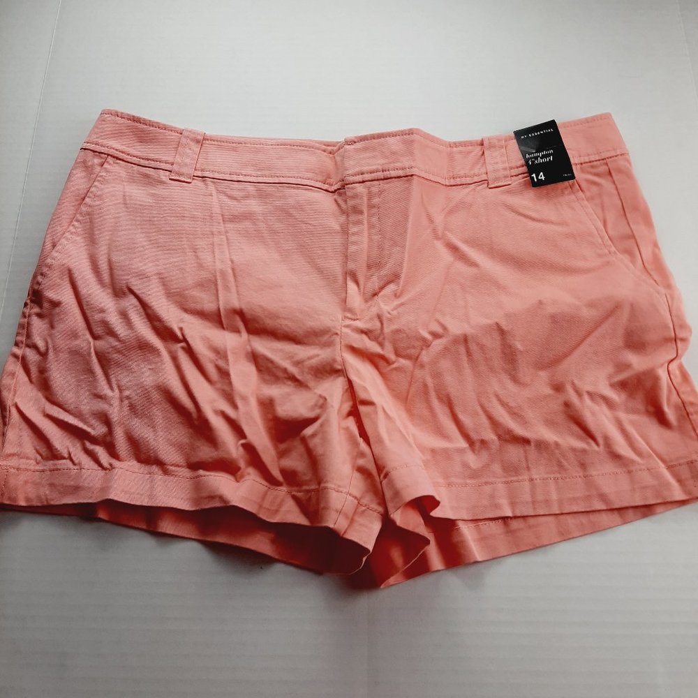 New York & Company Women's Hampton Short Size 14 Pink Twill Mid Rise 4" Inseam